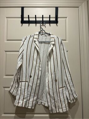 Striped White Blazer with Brown Pinstripes